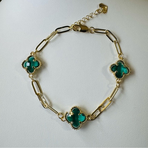 Jewelry - Women Brazilian Laminated God Gold and Green Modern Clover Bracelet with Defect